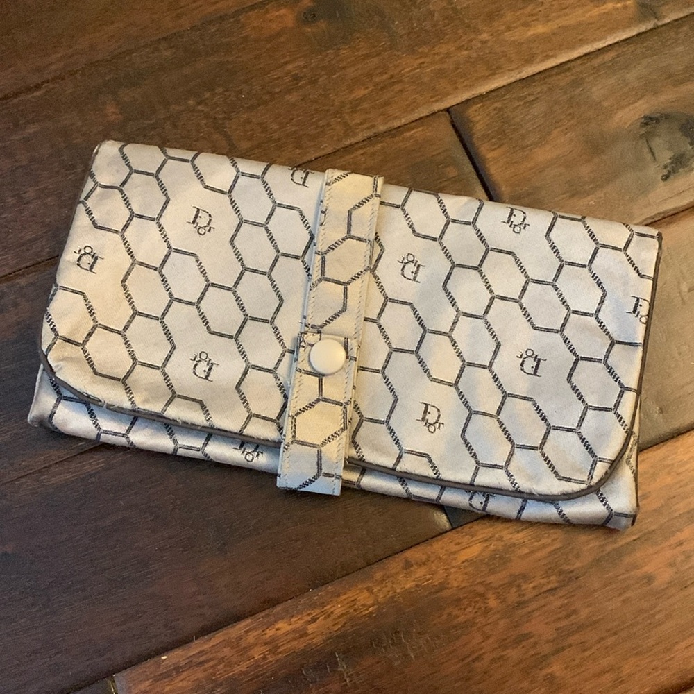 Dior silver, and black Monogram Cosmetic Make up envelope/Clutch